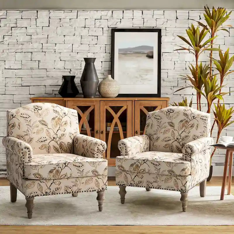 Farmhouse Nailhead Accent Armchair with Rolled Arms - Set of 2