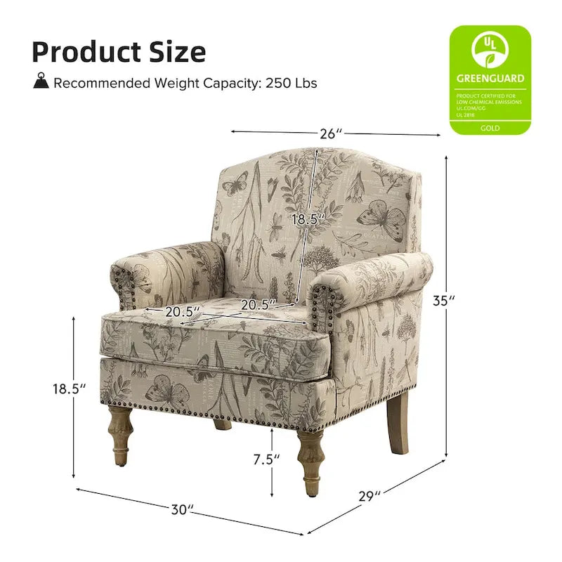 Farmhouse Nailhead Accent Armchair with Rolled Arms - Set of 2
