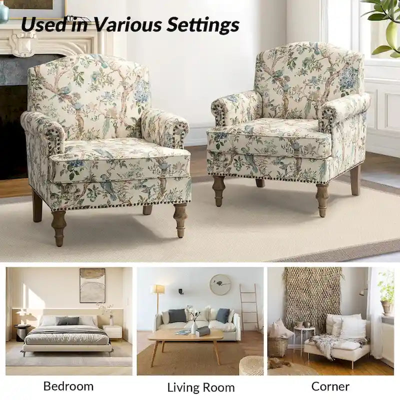 Farmhouse Nailhead Accent Armchair with Rolled Arms - Set of 2