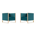 Velvet Accent Chair with Rose Gold Metal Frame and Vertical Channel Stitching - Set of 2