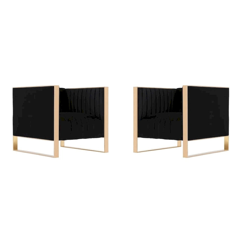 Velvet Accent Chair with Rose Gold Metal Frame and Vertical Channel Stitching - Set of 2