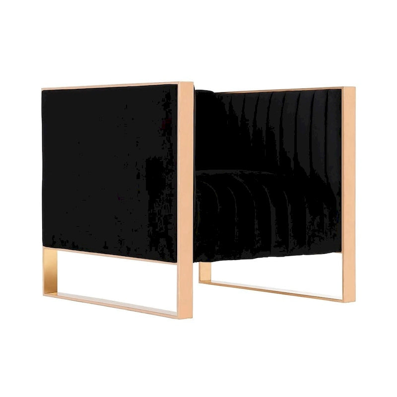 Velvet Accent Chair with Rose Gold Metal Frame and Vertical Channel Stitching - Set of 2