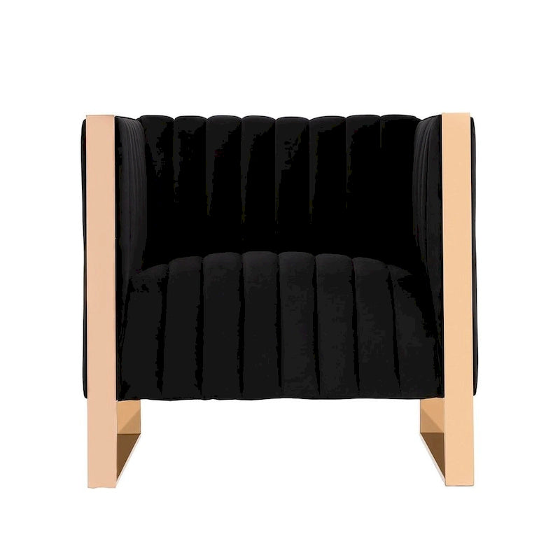 Velvet Accent Chair with Rose Gold Metal Frame and Vertical Channel Stitching - Set of 2