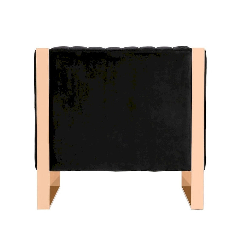Velvet Accent Chair with Rose Gold Metal Frame and Vertical Channel Stitching - Set of 2