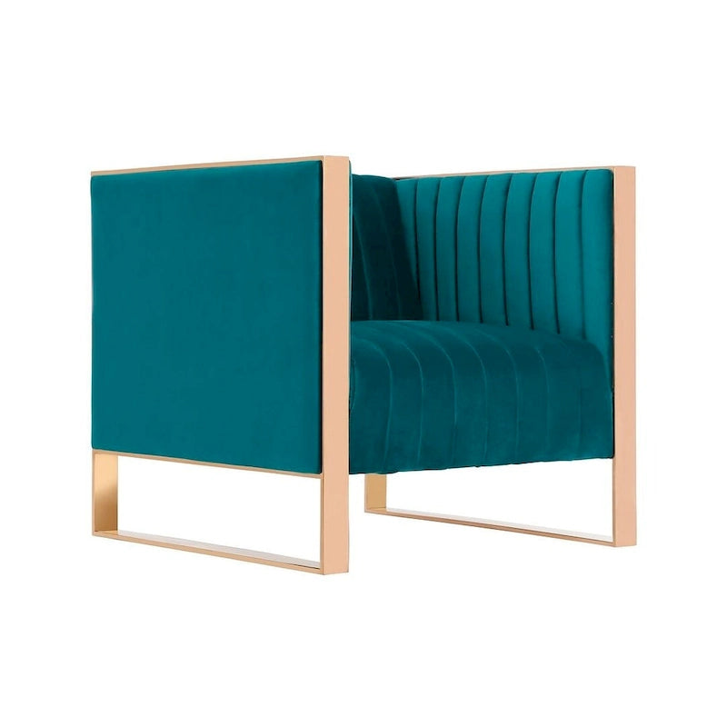 Velvet Accent Chair with Rose Gold Metal Frame and Vertical Channel Stitching - Set of 2
