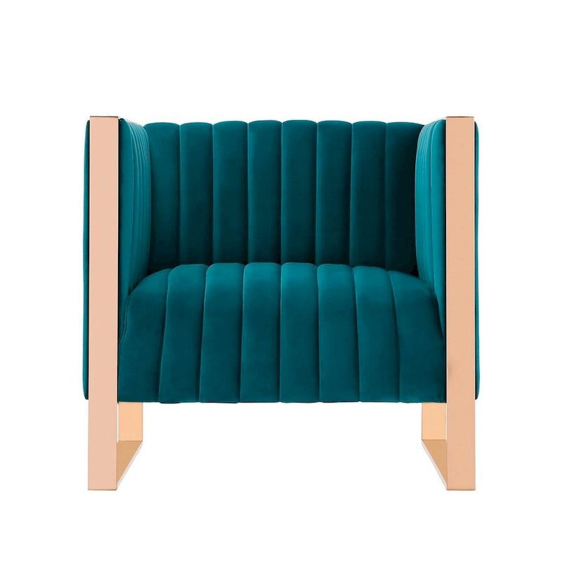 Velvet Accent Chair with Rose Gold Metal Frame and Vertical Channel Stitching - Set of 2