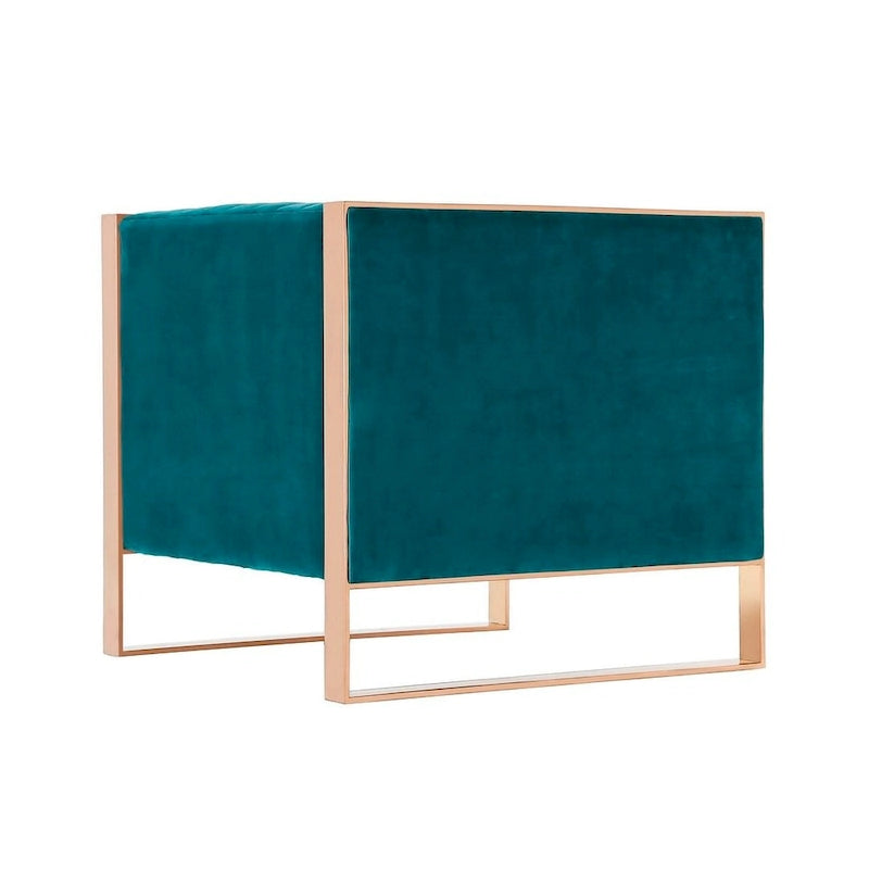 Velvet Accent Chair with Rose Gold Metal Frame and Vertical Channel Stitching - Set of 2