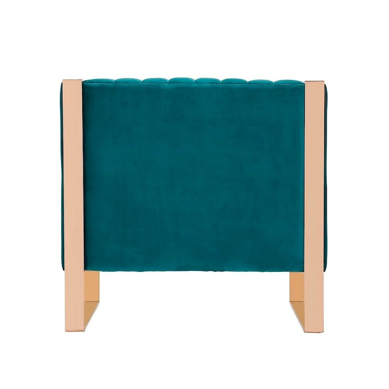 Velvet Accent Chair with Rose Gold Metal Frame and Vertical Channel Stitching - Set of 2