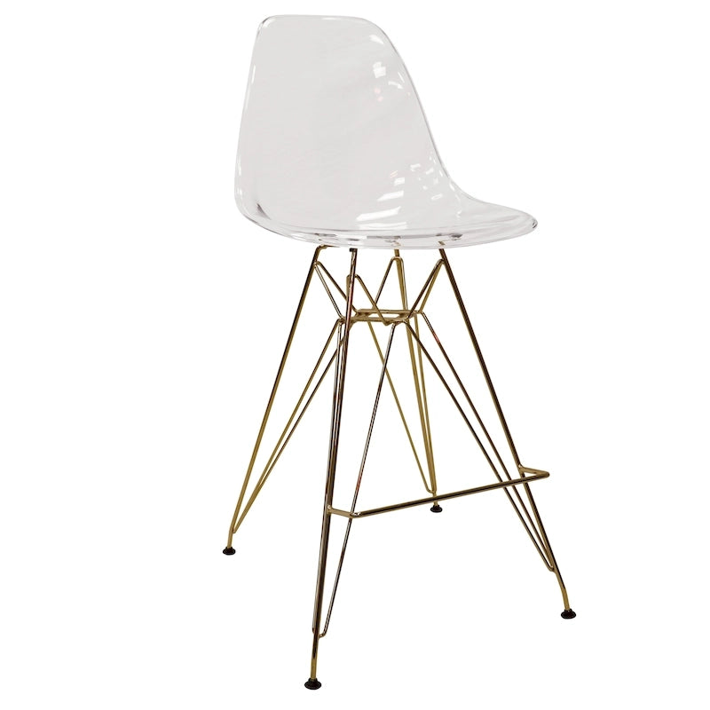 Acrylic Barstool with Gold Chrome Base and Footrest