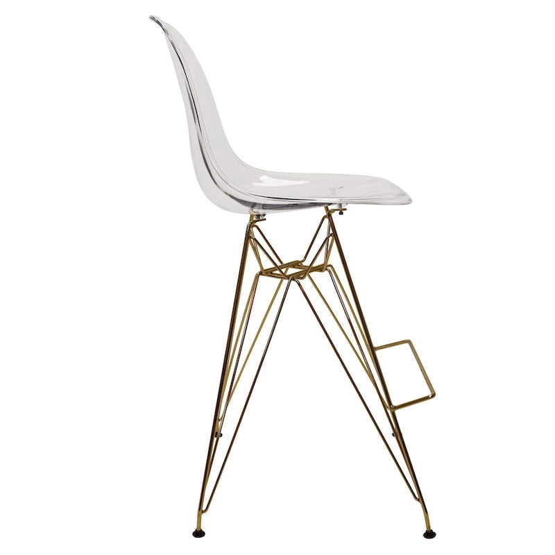 Acrylic Barstool with Gold Chrome Base and Footrest