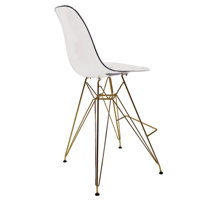 Acrylic Barstool with Gold Chrome Base and Footrest