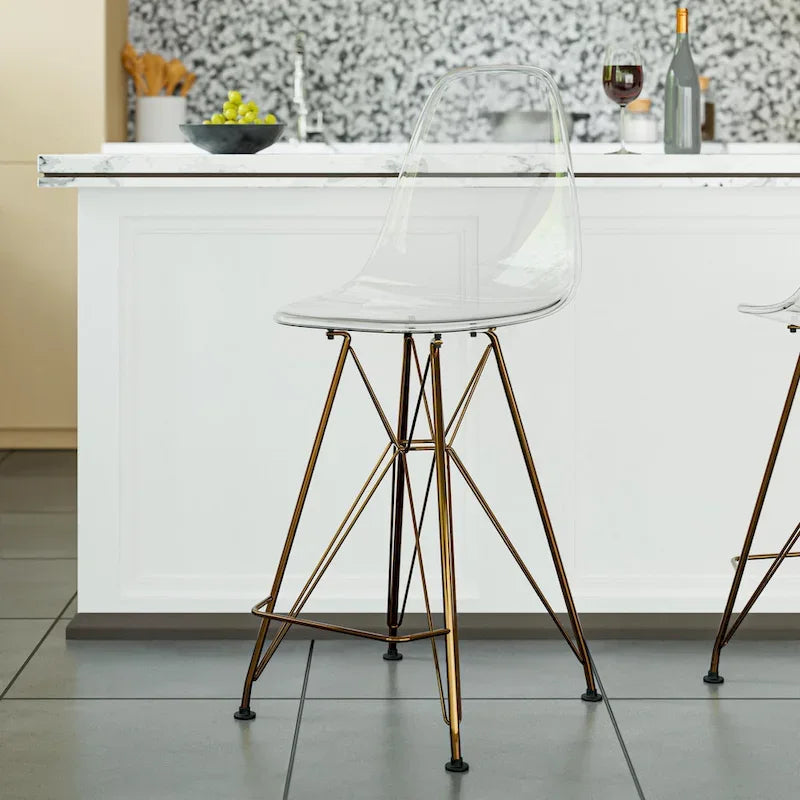 Acrylic Barstool with Gold Chrome Base and Footrest