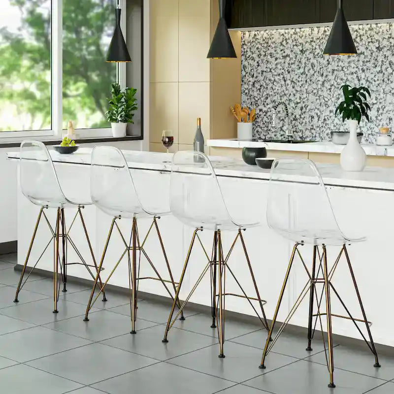Acrylic Barstool with Gold Chrome Base and Footrest
