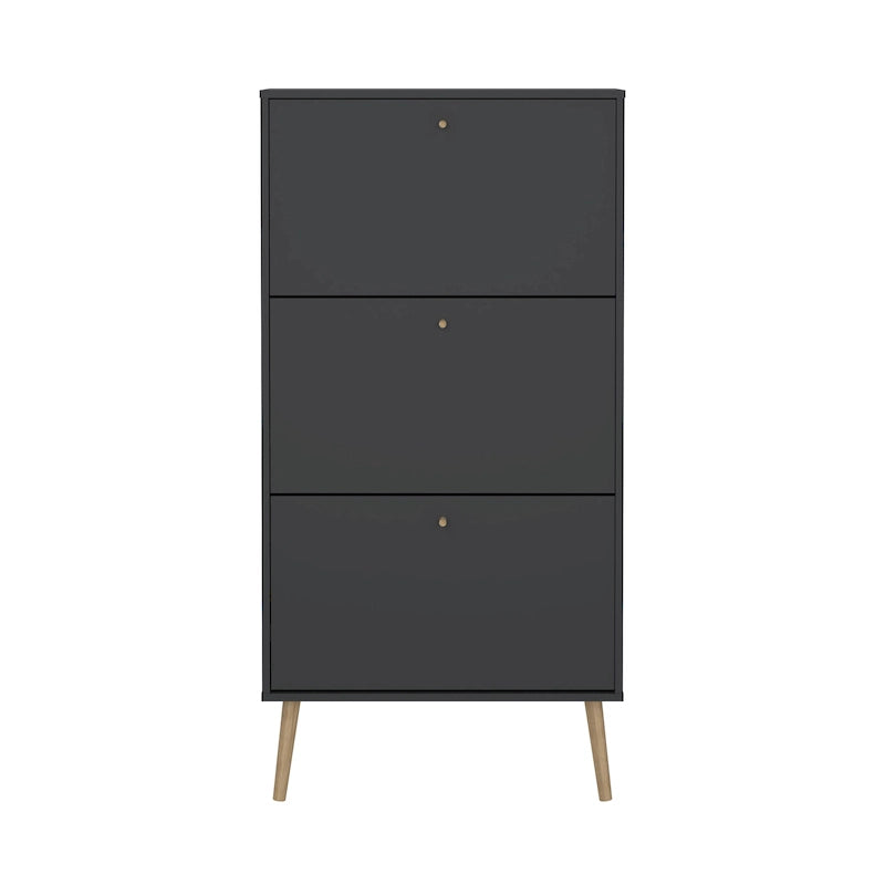 3-Drawer Fold-Out Shoe Storage Cabinet for 18 Pairs with Solid Wood Legs