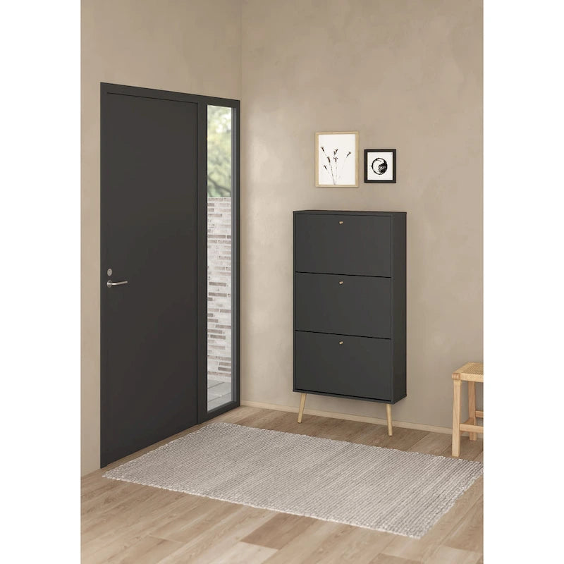 3-Drawer Fold-Out Shoe Storage Cabinet for 18 Pairs with Solid Wood Legs