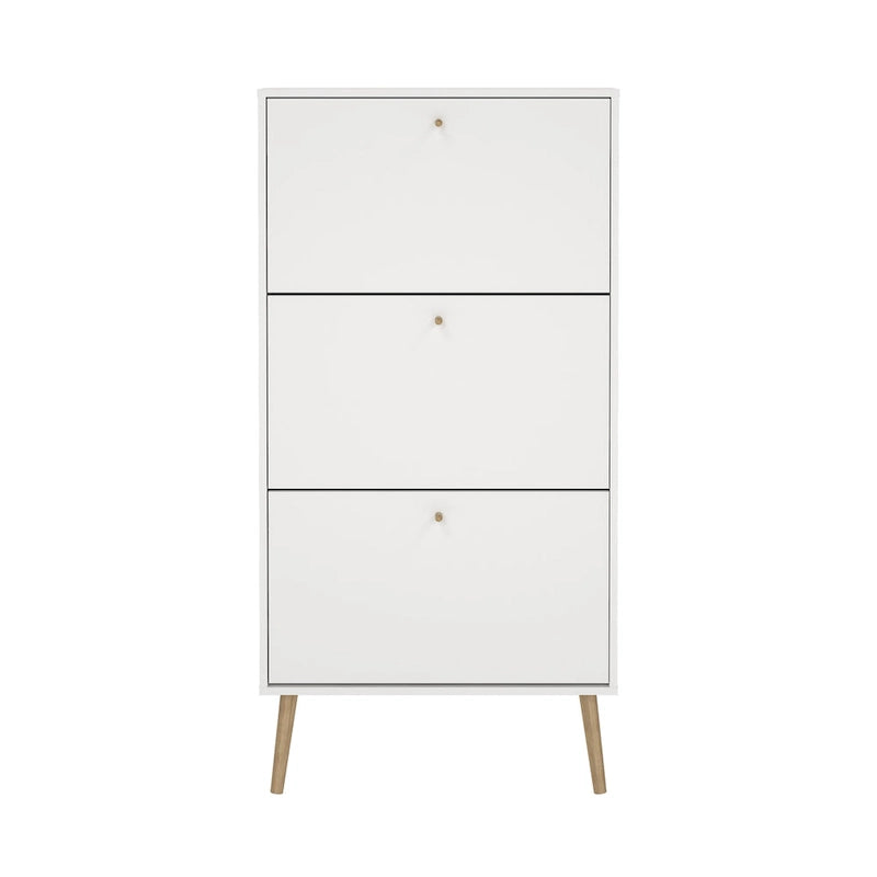 3-Drawer Fold-Out Shoe Storage Cabinet for 18 Pairs with Solid Wood Legs
