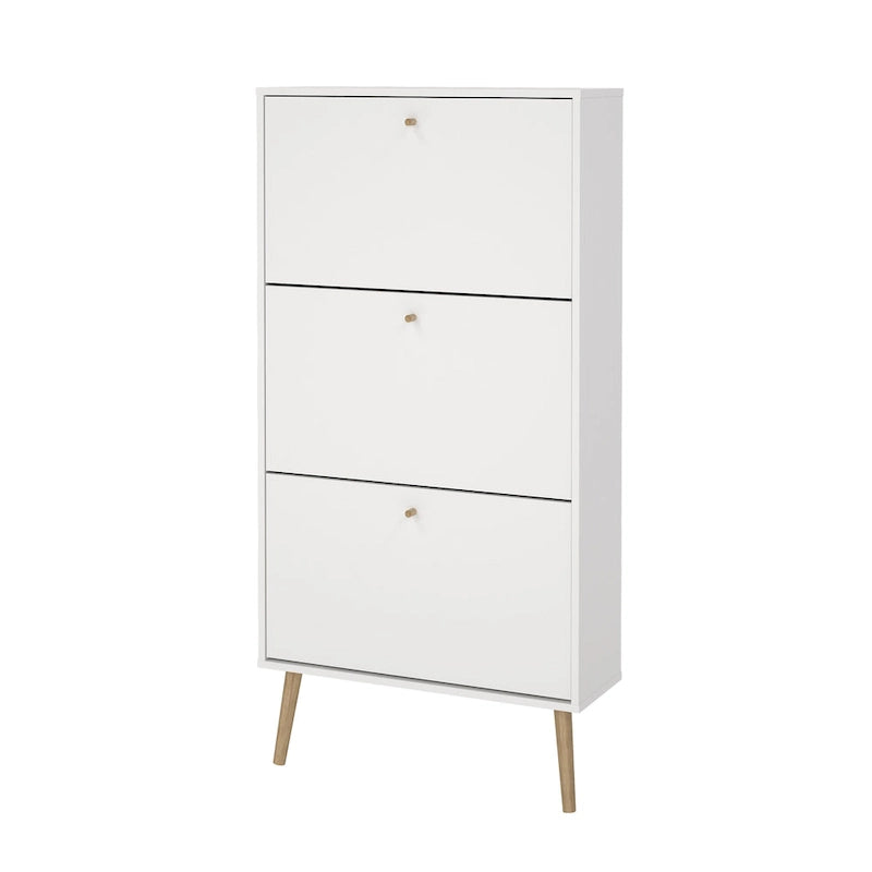 3-Drawer Fold-Out Shoe Storage Cabinet for 18 Pairs with Solid Wood Legs