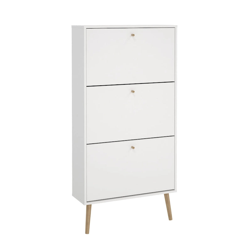 3-Drawer Fold-Out Shoe Storage Cabinet for 18 Pairs with Solid Wood Legs