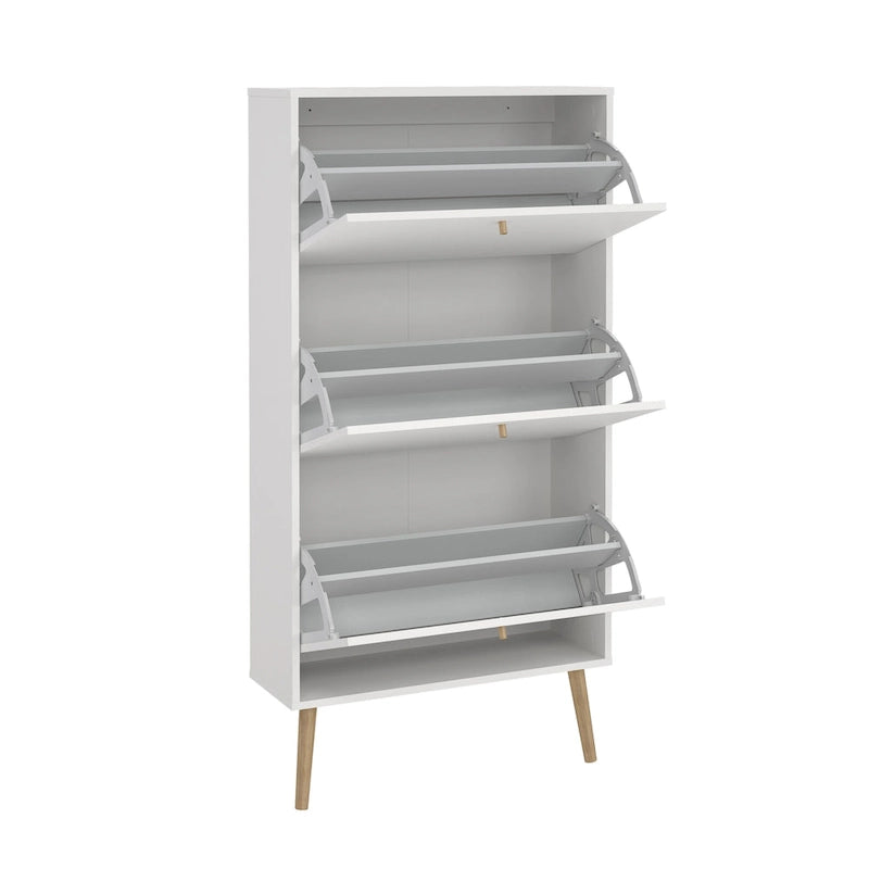 3-Drawer Fold-Out Shoe Storage Cabinet for 18 Pairs with Solid Wood Legs