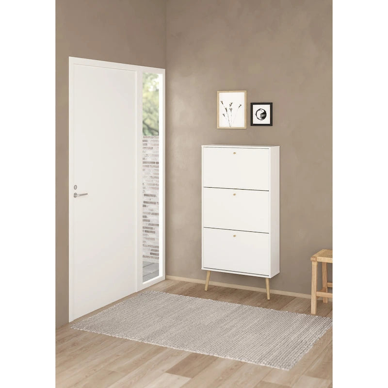 3-Drawer Fold-Out Shoe Storage Cabinet for 18 Pairs with Solid Wood Legs
