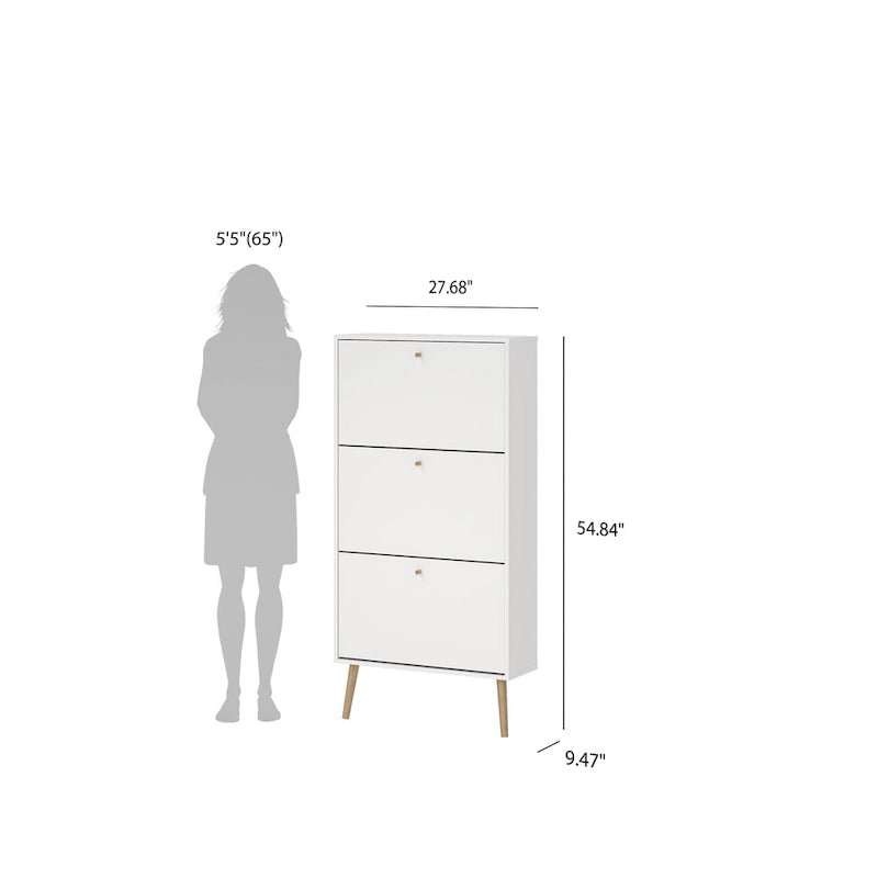 3-Drawer Fold-Out Shoe Storage Cabinet for 18 Pairs with Solid Wood Legs
