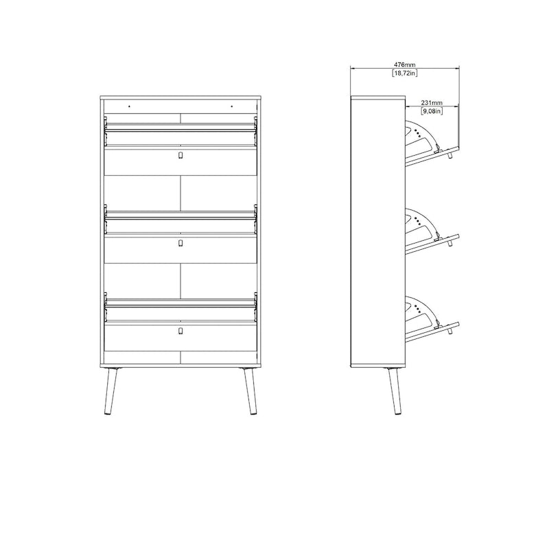 3-Drawer Fold-Out Shoe Storage Cabinet for 18 Pairs with Solid Wood Legs
