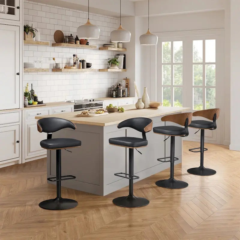 Bentwood Swivel Adjustable Barstool with Faux Leather Seat and Metal Base
