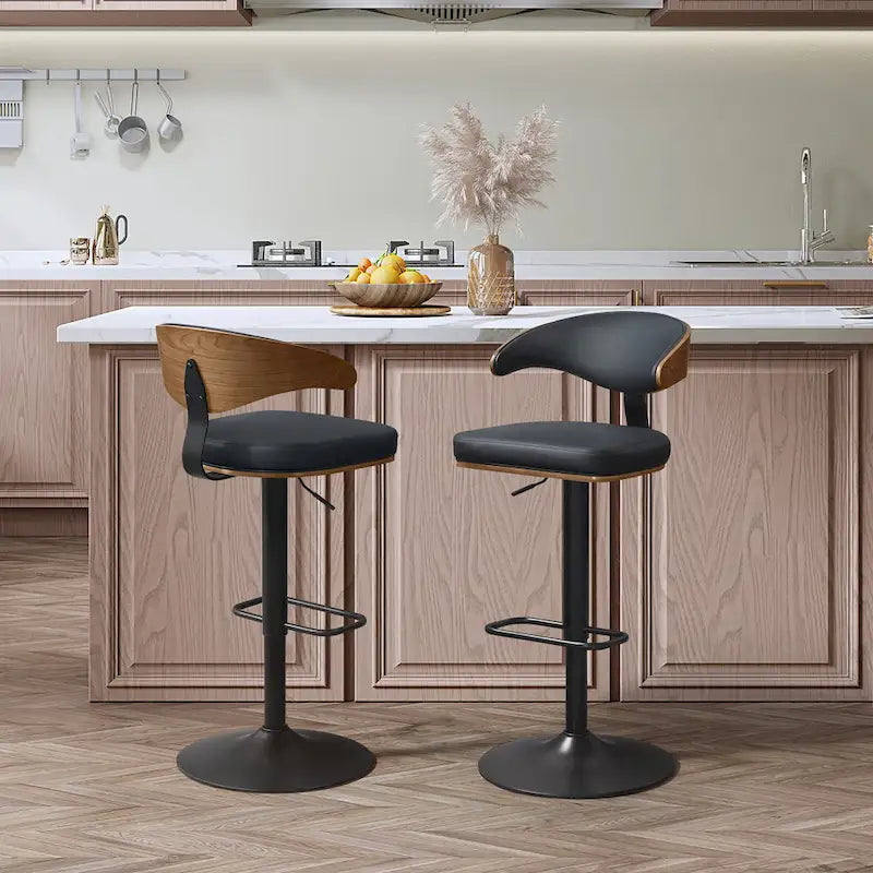 Bentwood Swivel Adjustable Barstool with Faux Leather Seat and Metal Base