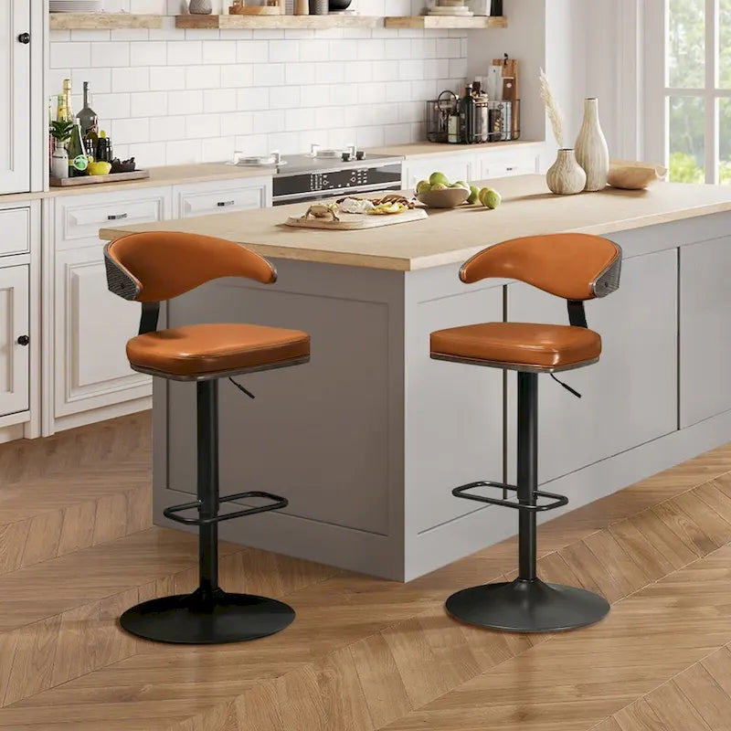 Bentwood Swivel Adjustable Barstool with Faux Leather Seat and Metal Base
