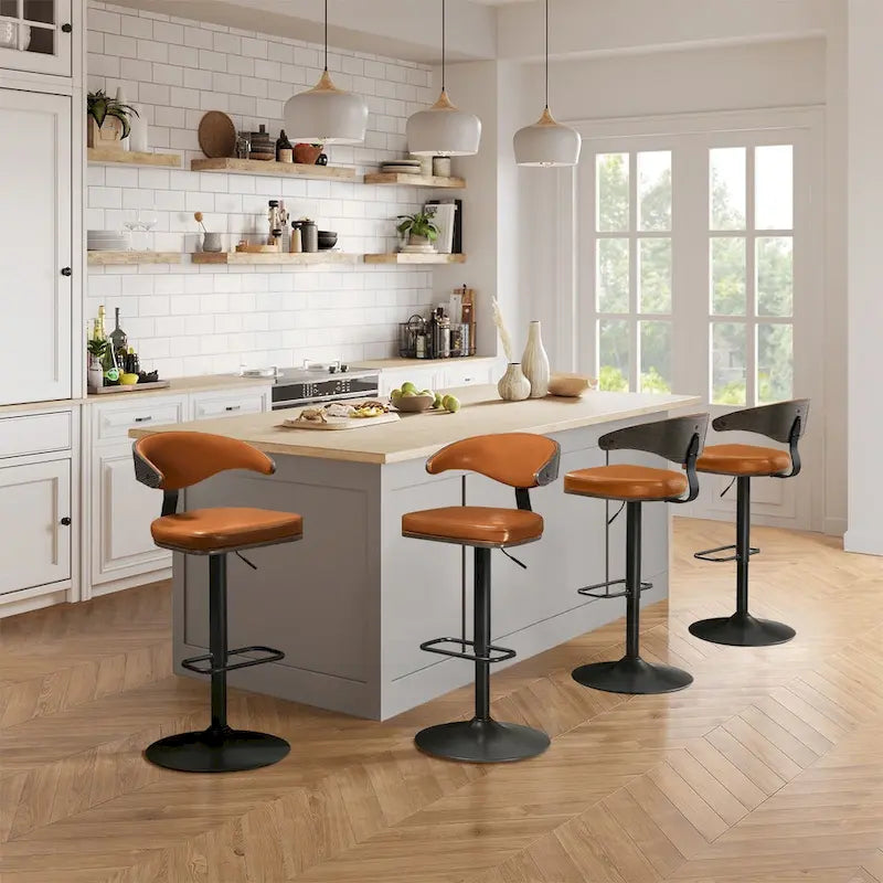Bentwood Swivel Adjustable Barstool with Faux Leather Seat and Metal Base