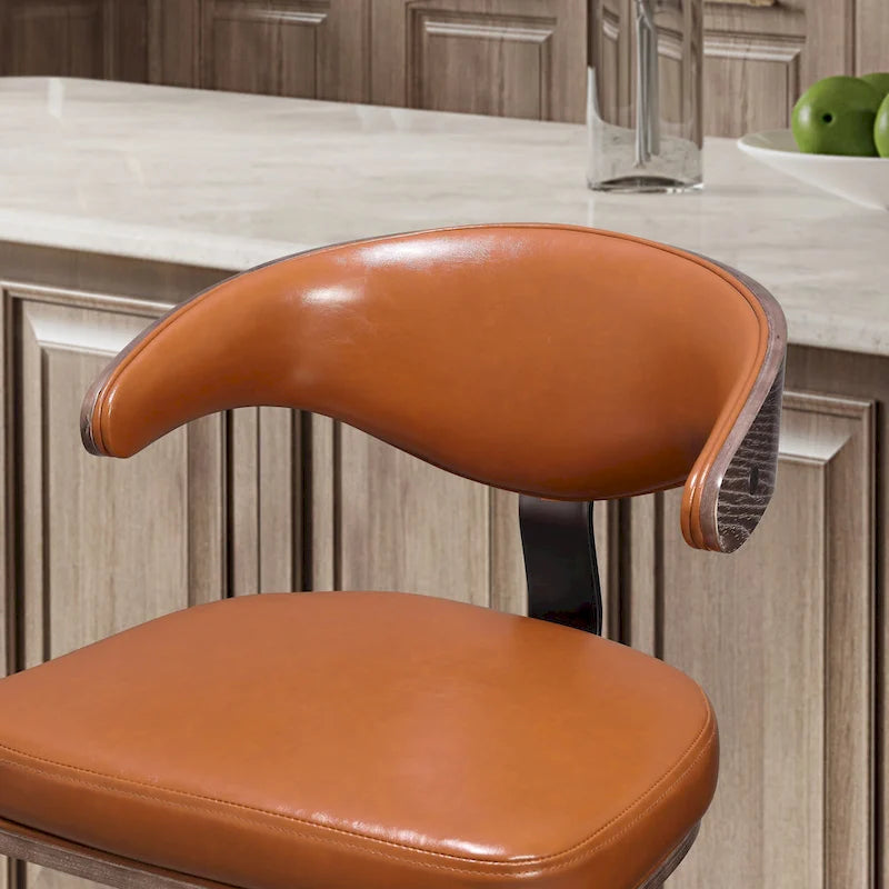 Bentwood Swivel Adjustable Barstool with Faux Leather Seat and Metal Base
