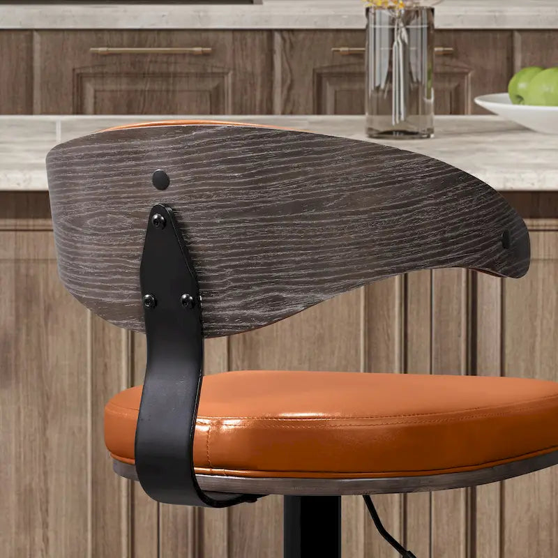 Bentwood Swivel Adjustable Barstool with Faux Leather Seat and Metal Base