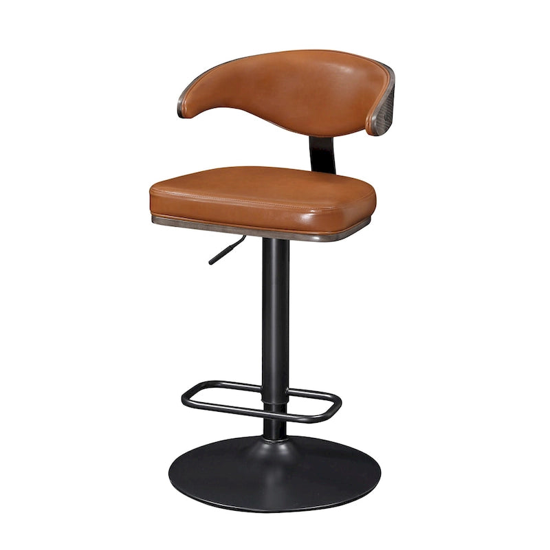 Bentwood Swivel Adjustable Barstool with Faux Leather Seat and Metal Base