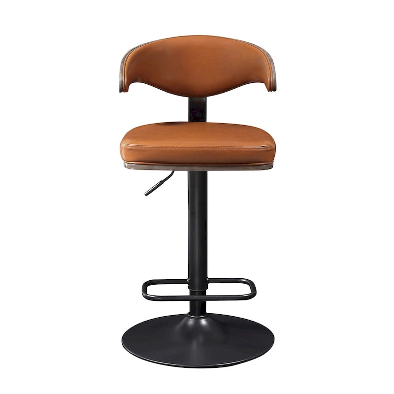 Bentwood Swivel Adjustable Barstool with Faux Leather Seat and Metal Base
