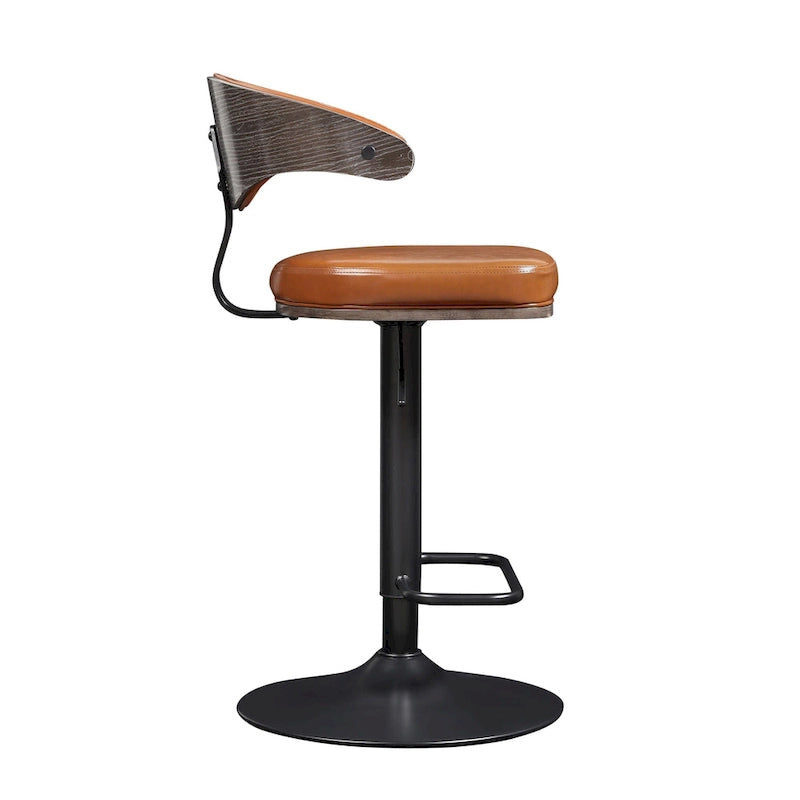 Bentwood Swivel Adjustable Barstool with Faux Leather Seat and Metal Base