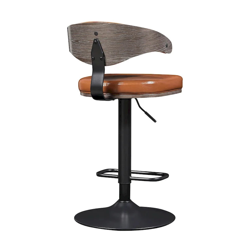 Bentwood Swivel Adjustable Barstool with Faux Leather Seat and Metal Base