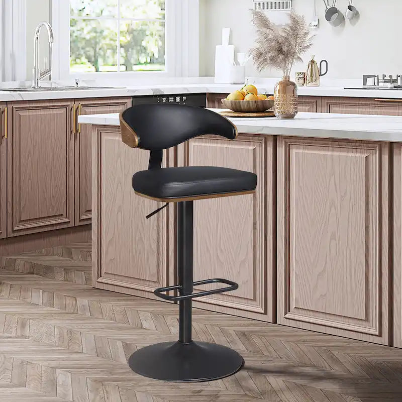 Bentwood Swivel Adjustable Barstool with Faux Leather Seat and Metal Base