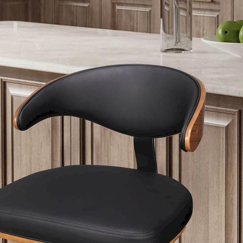 Bentwood Swivel Adjustable Barstool with Faux Leather Seat and Metal Base