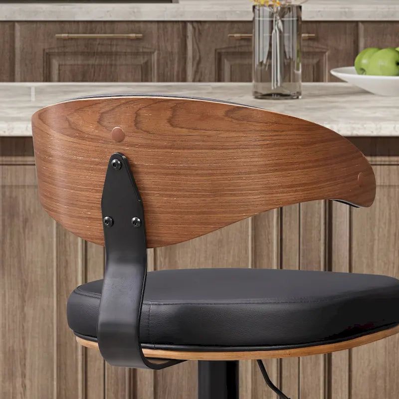 Bentwood Swivel Adjustable Barstool with Faux Leather Seat and Metal Base