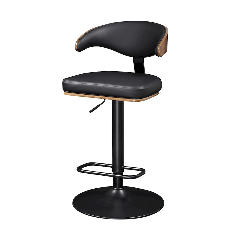 Bentwood Swivel Adjustable Barstool with Faux Leather Seat and Metal Base