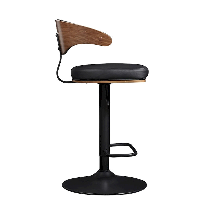 Bentwood Swivel Adjustable Barstool with Faux Leather Seat and Metal Base