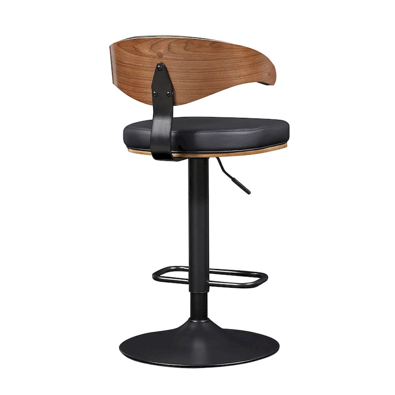 Bentwood Swivel Adjustable Barstool with Faux Leather Seat and Metal Base
