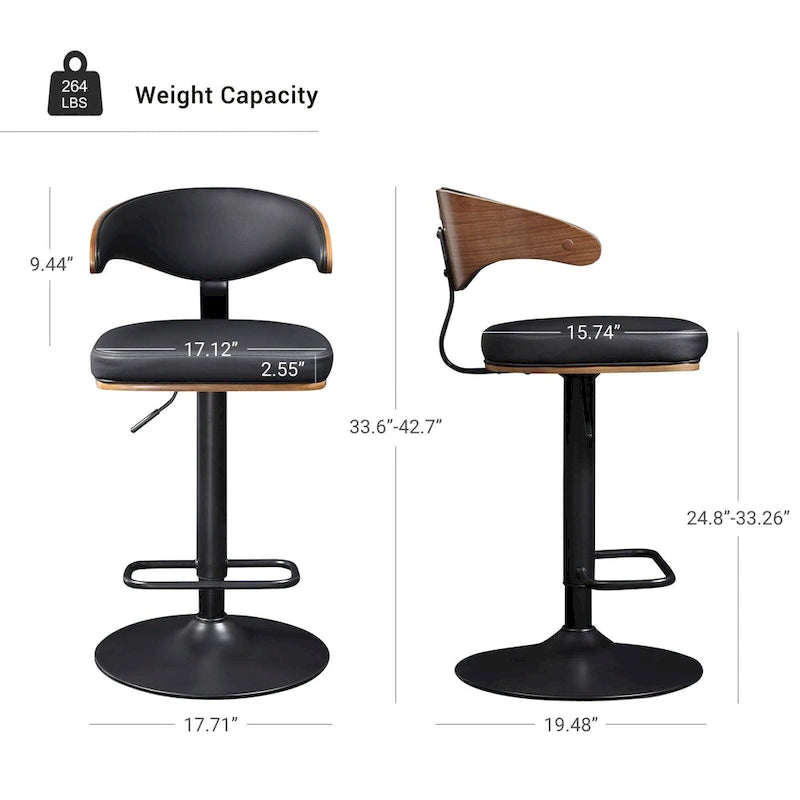 Bentwood Swivel Adjustable Barstool with Faux Leather Seat and Metal Base