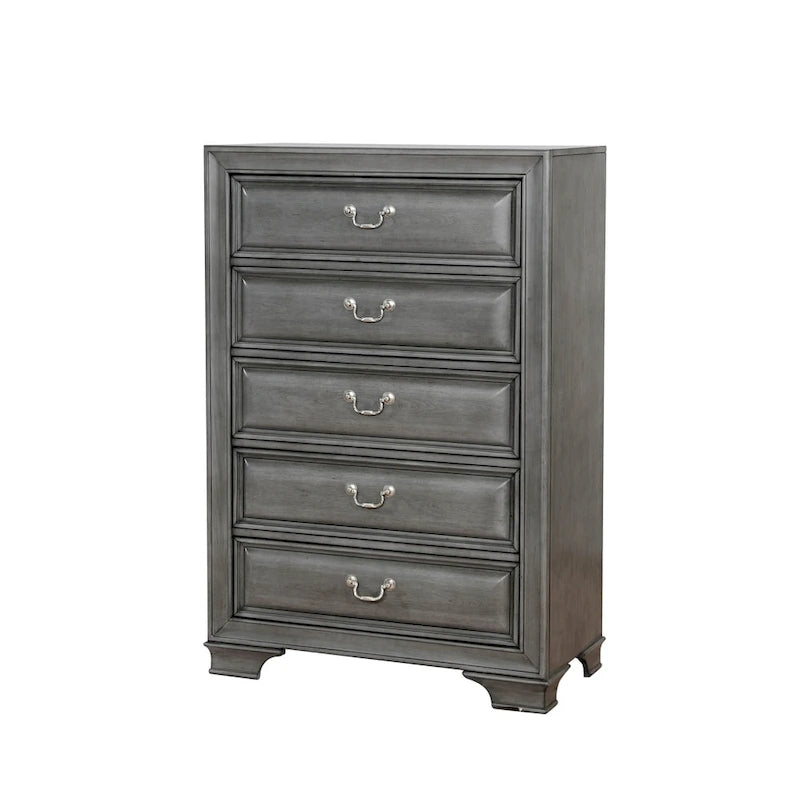 Transitional Solid Wood 5-Drawer Chest with Cedar Drawers and Antique Pulls