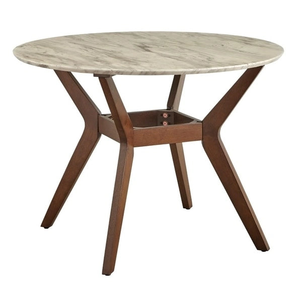 42-Inch Round Dining Table with Faux Marble Top and Walnut Legs
