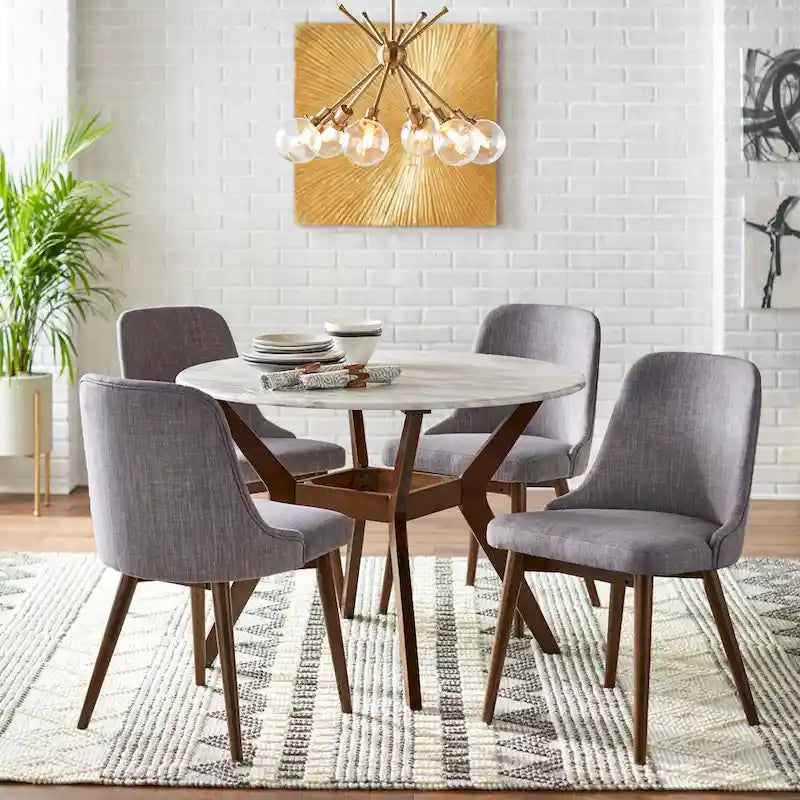 42-Inch Round Dining Table with Faux Marble Top and Walnut Legs