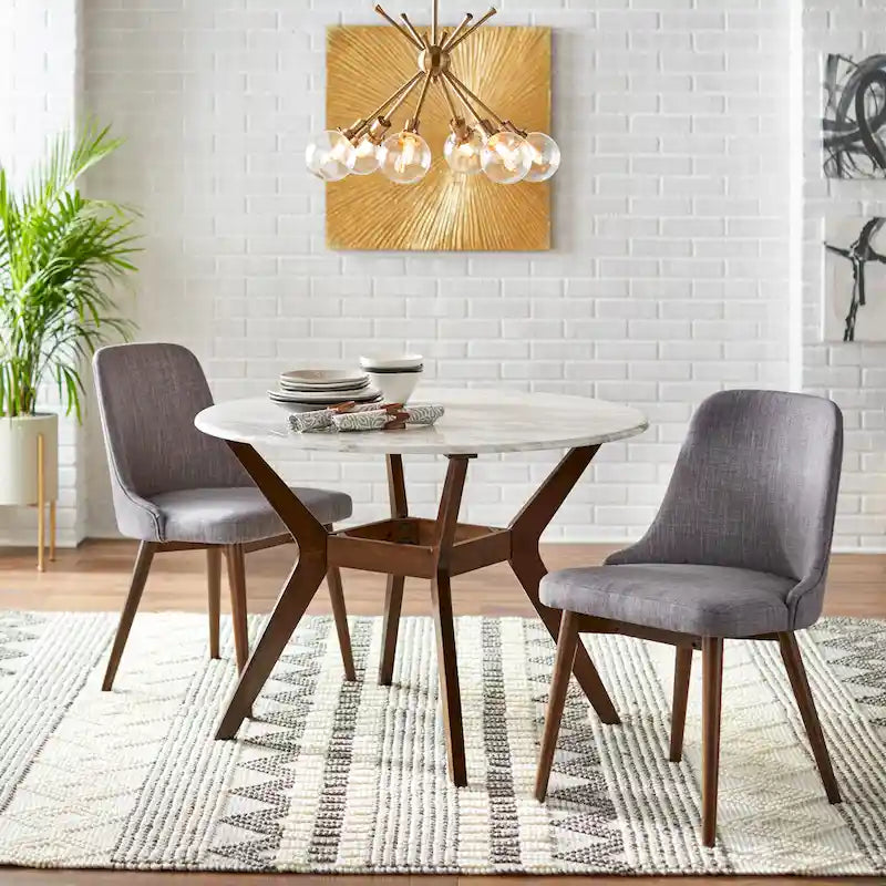 42-Inch Round Dining Table with Faux Marble Top and Walnut Legs