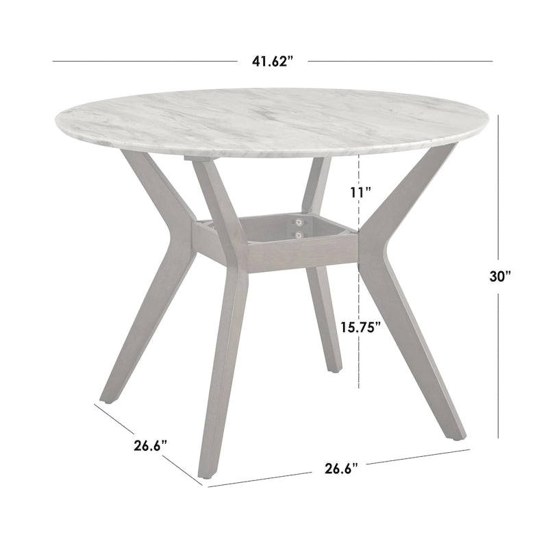 42-Inch Round Dining Table with Faux Marble Top and Walnut Legs