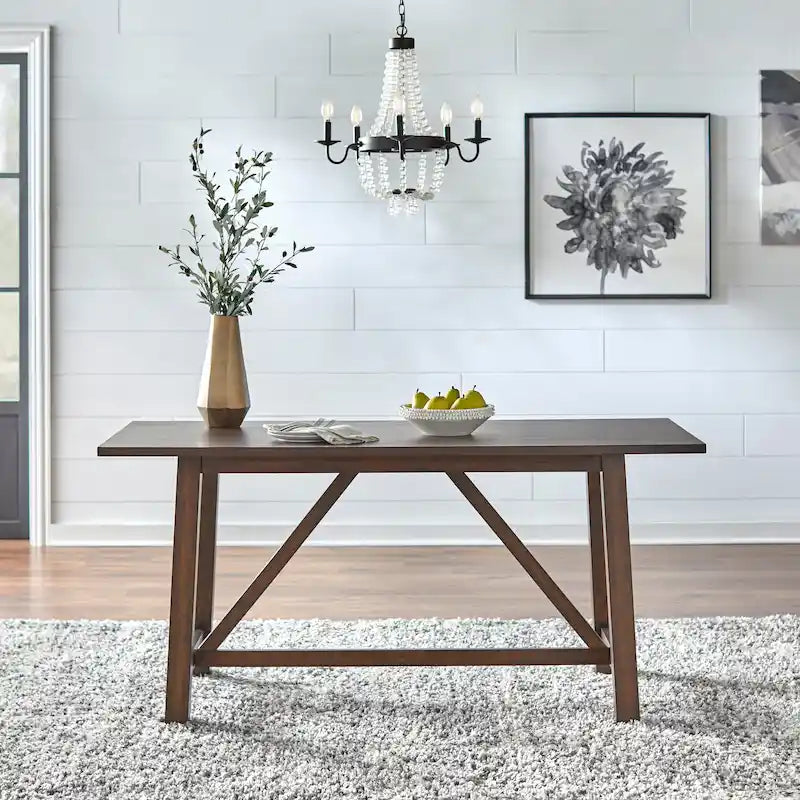 Rustic Trestle Dining Table in Solid Rubberwood