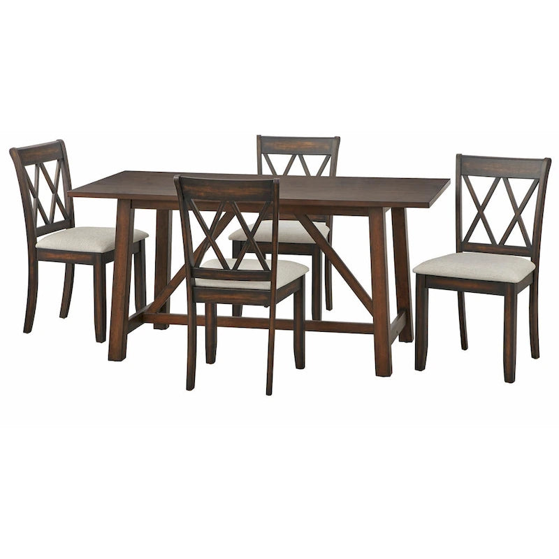 Rustic Trestle Dining Table in Solid Rubberwood